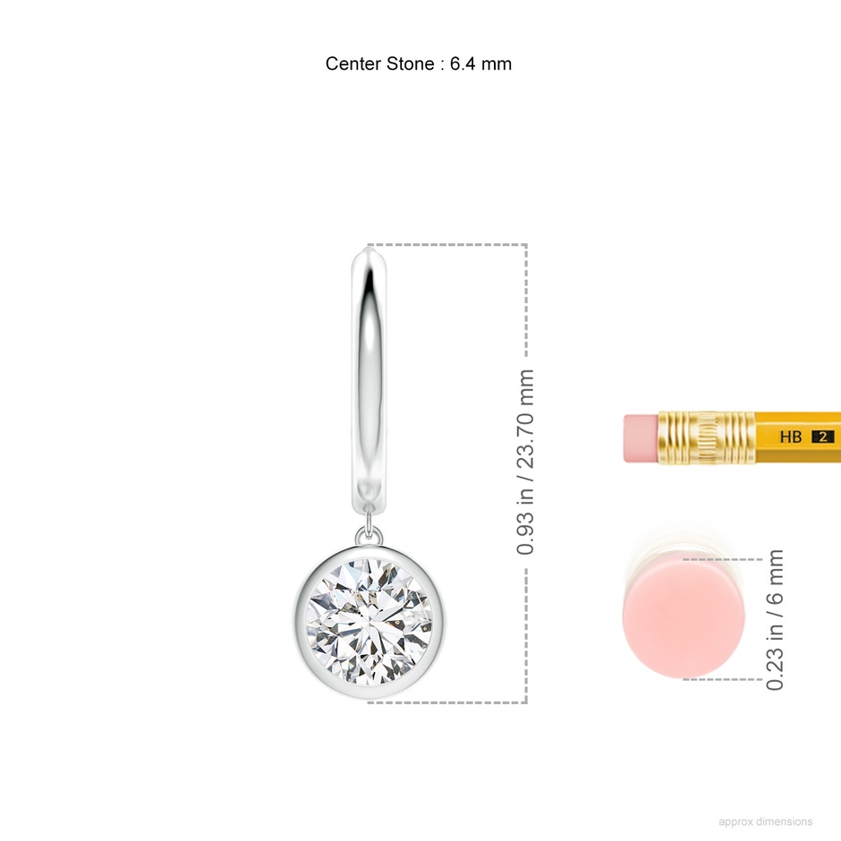 6.4mm HSI2 Round Diamond Hoop Drop Earrings in P950 Platinum ruler