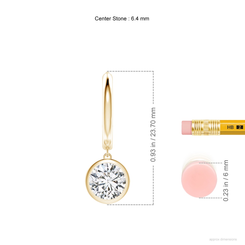 6.4mm HSI2 Round Diamond Hoop Drop Earrings in Yellow Gold ruler