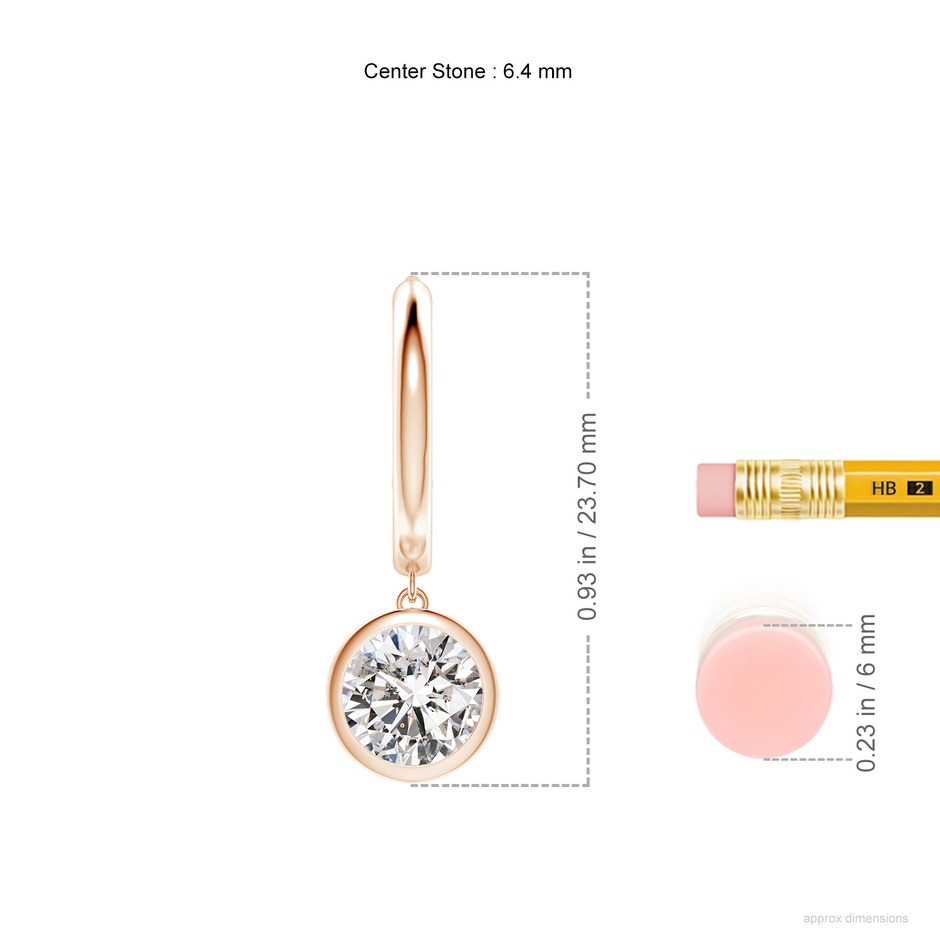 6.4mm IJI1I2 Round Diamond Hoop Drop Earrings in Rose Gold ruler