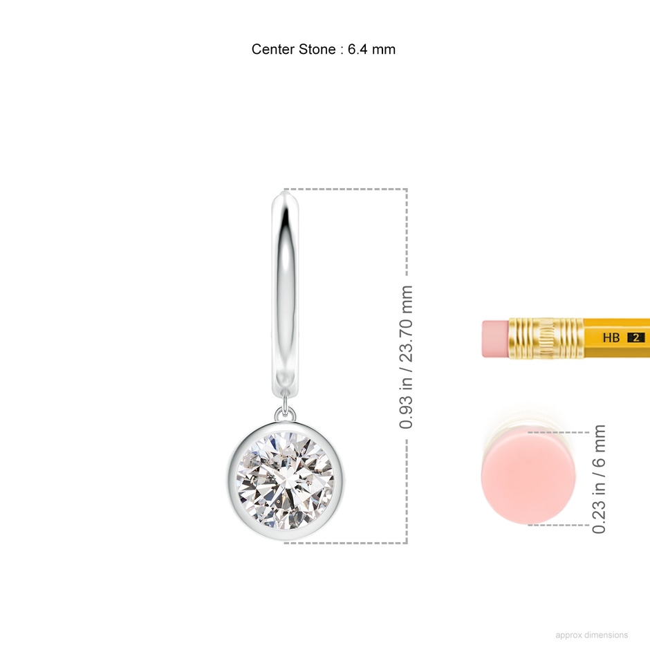 6.4mm IJI1I2 Round Diamond Hoop Drop Earrings in White Gold ruler