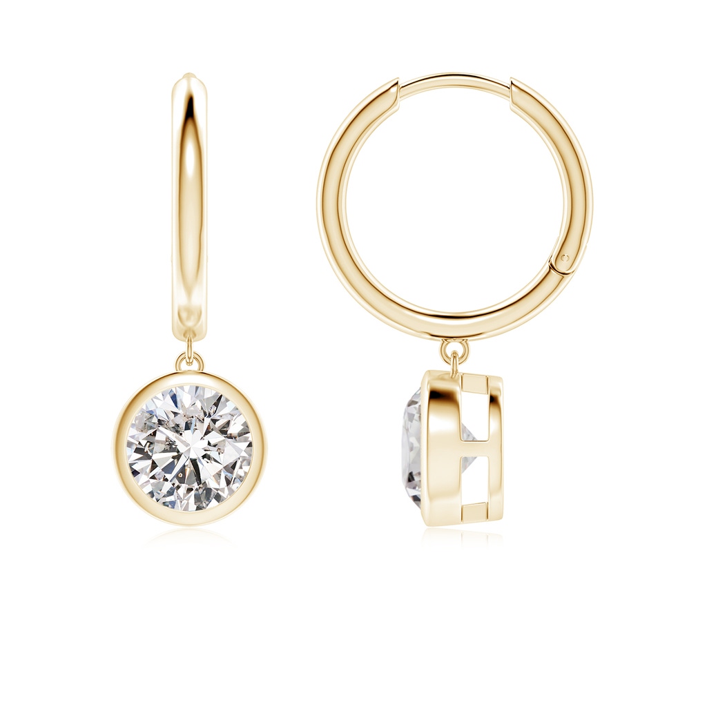 6.4mm IJI1I2 Round Diamond Hoop Drop Earrings in Yellow Gold