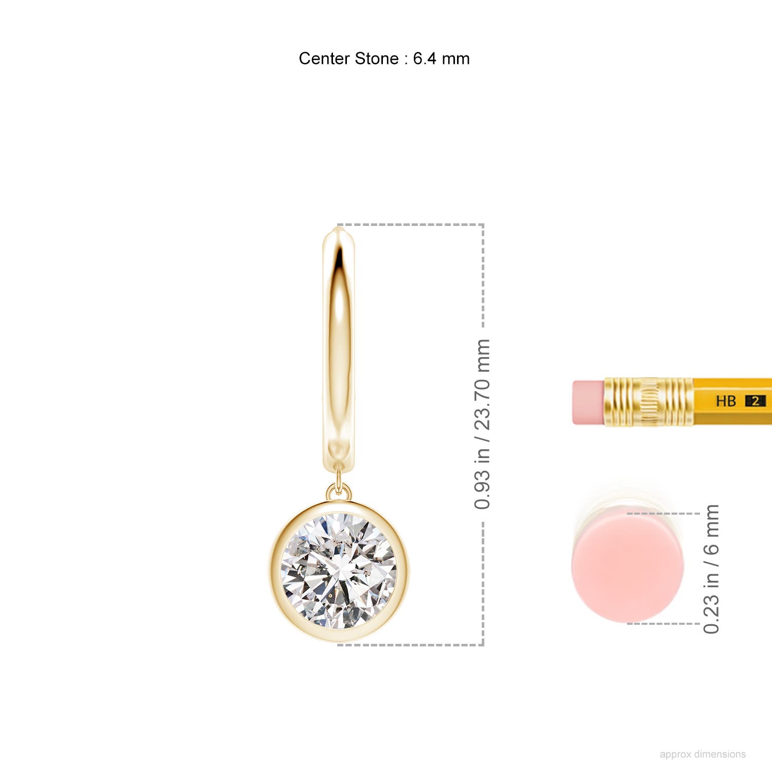 6.4mm IJI1I2 Round Diamond Hoop Drop Earrings in Yellow Gold - ruler