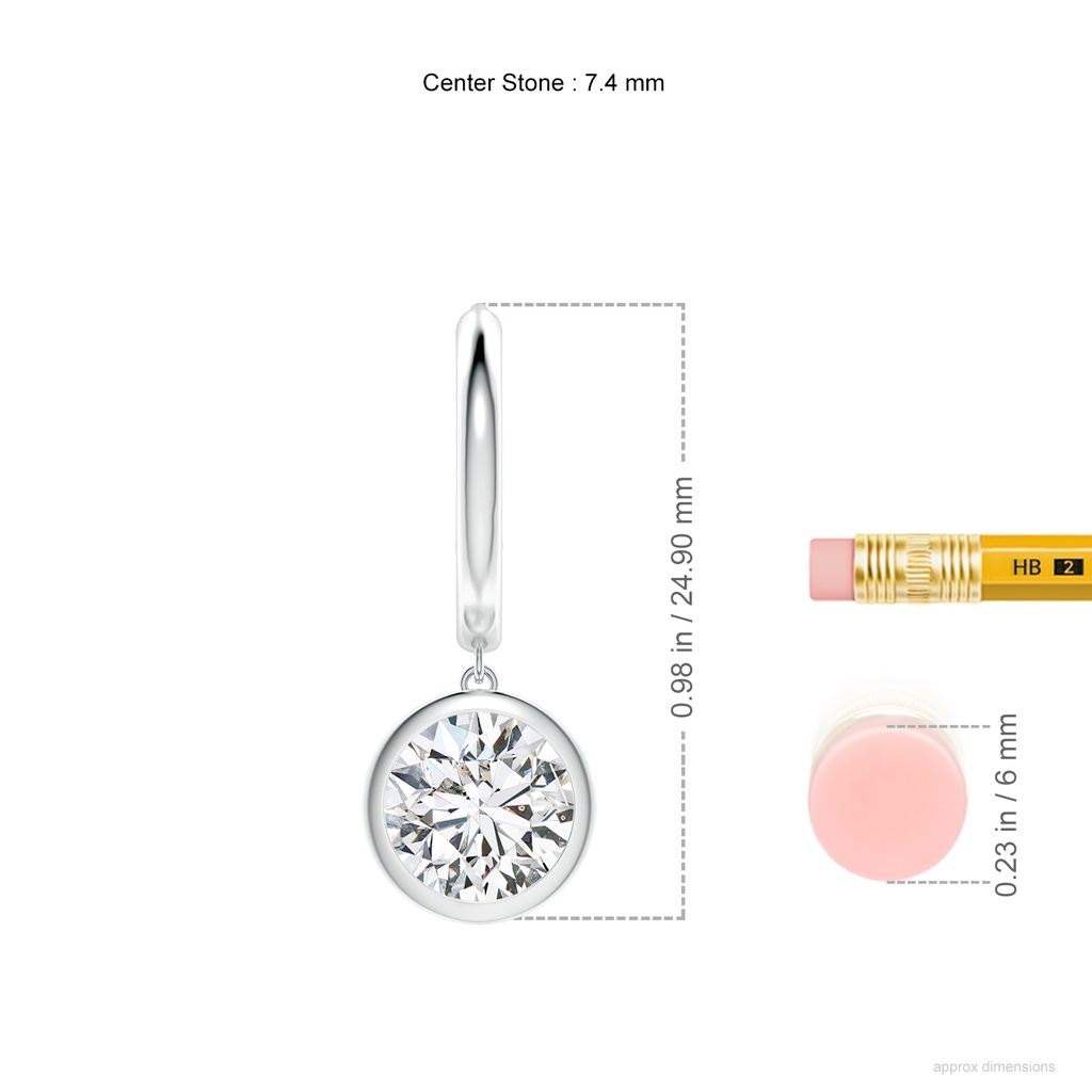 7.4mm HSI2 Round Diamond Hoop Drop Earrings in White Gold ruler