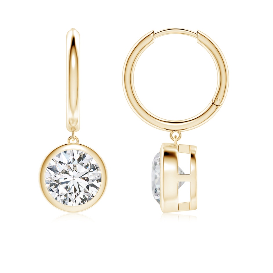7.4mm HSI2 Round Diamond Hoop Drop Earrings in Yellow Gold 