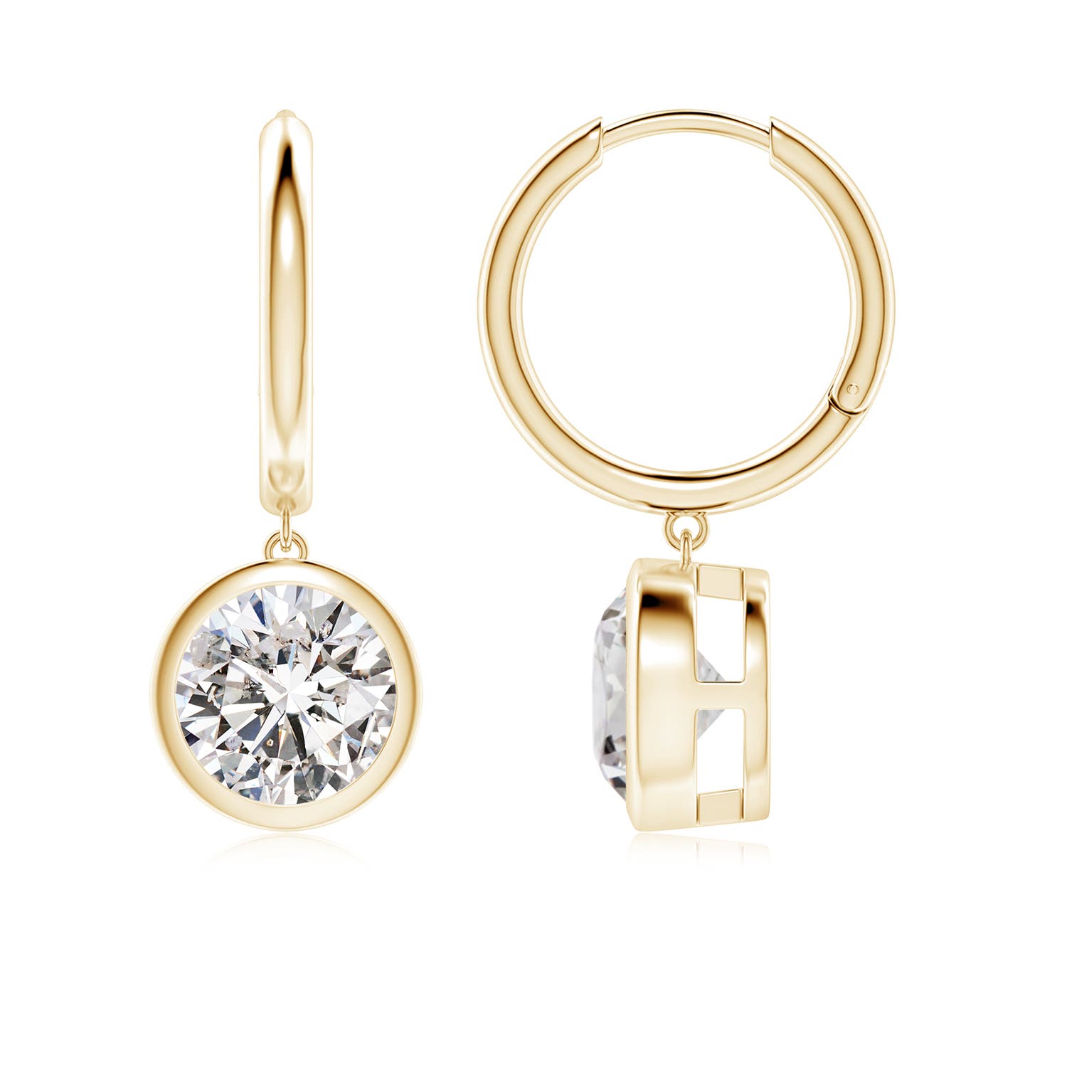 7.4mm IJI1I2 Round Diamond Hoop Drop Earrings in Yellow Gold