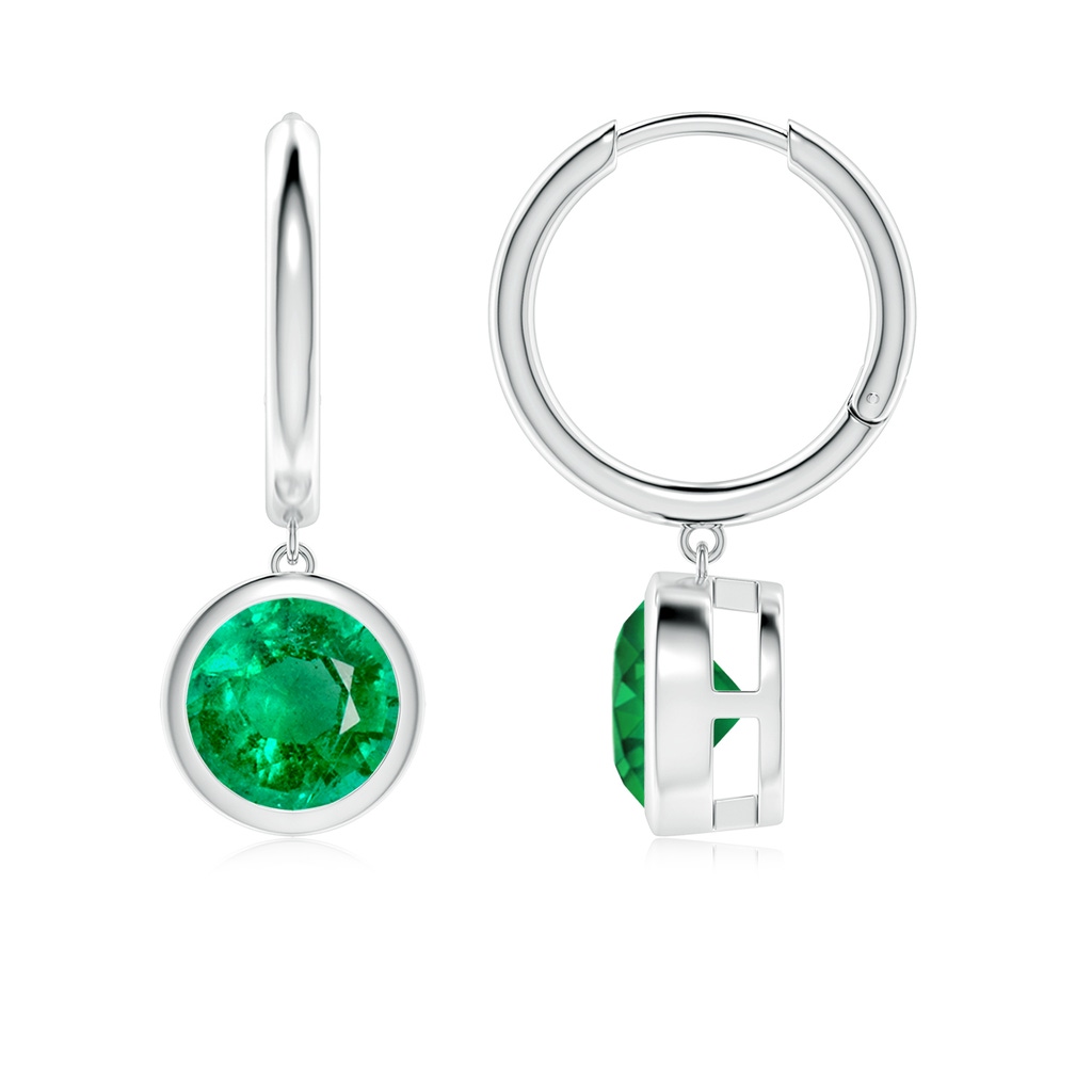 7mm AAA Round Emerald Hoop Drop Earrings in White Gold