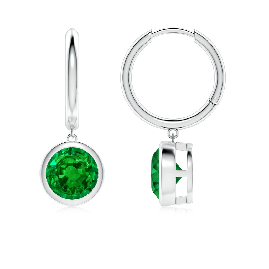 7mm AAAA Round Emerald Hoop Drop Earrings in P950 Platinum