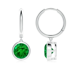 7mm AAAA Round Emerald Hoop Drop Earrings in P950 Platinum