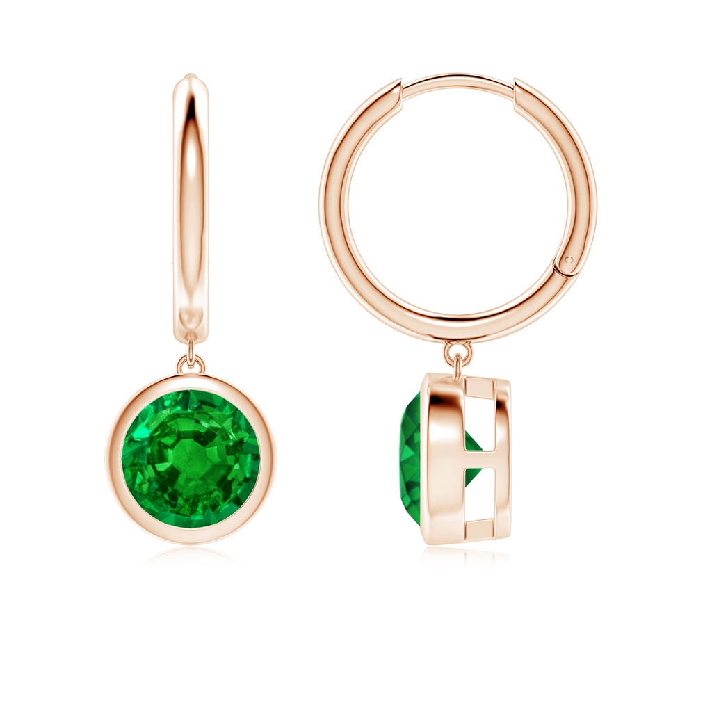 7mm AAAA Round Emerald Hoop Drop Earrings in Rose Gold