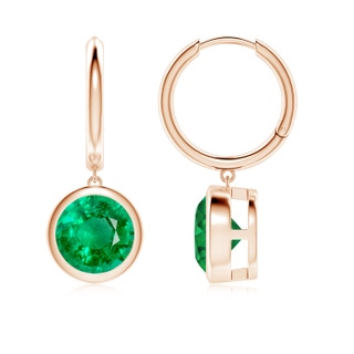 8mm AAA Round Emerald Hoop Drop Earrings in Rose Gold