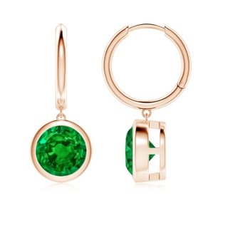 8mm AAAA Round Emerald Hoop Drop Earrings in Rose Gold