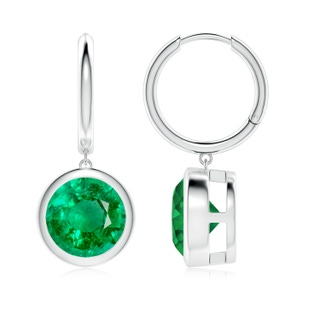 9mm AAA Round Emerald Hoop Drop Earrings in P950 Platinum