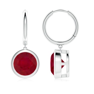 9mm AA Round Ruby Hoop Drop Earrings in P950 Platinum