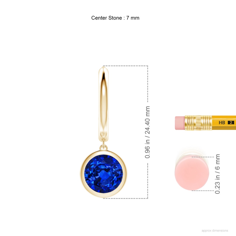 7mm Lab-Grown Round Blue Sapphire Hoop Drop Earrings in Yellow Gold ruler