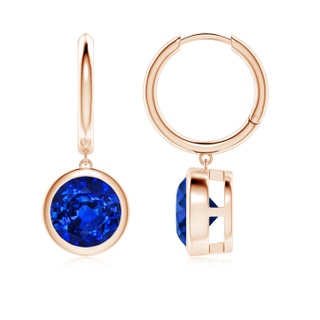 8mm AAAA Round Blue Sapphire Hoop Drop Earrings in 9K Rose Gold