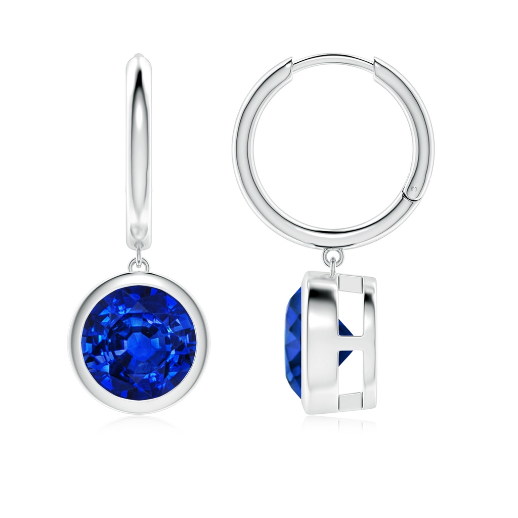 8mm Lab-Grown Round Blue Sapphire Hoop Drop Earrings in White Gold