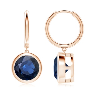 9mm AA Round Blue Sapphire Hoop Drop Earrings in 9K Rose Gold