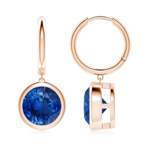 9mm AAA Round Blue Sapphire Hoop Drop Earrings in 10K Rose Gold