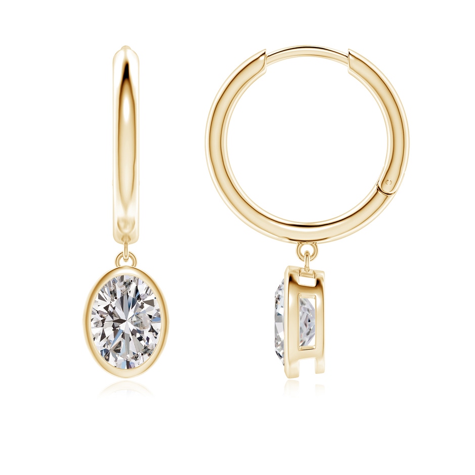 7.7x5.7mm IJI1I2 Oval Diamond Hoop Drop Earrings in Yellow Gold 