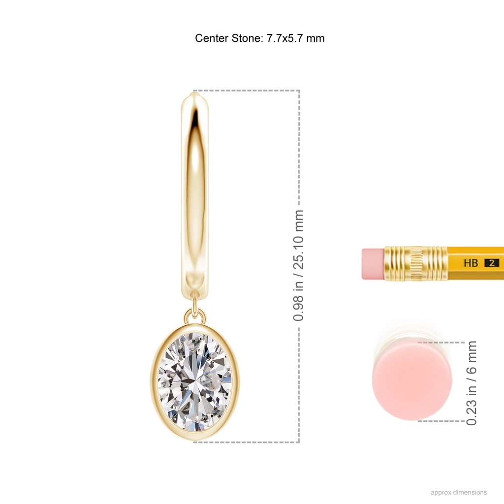 7.7x5.7mm IJI1I2 Oval Diamond Hoop Drop Earrings in Yellow Gold ruler
