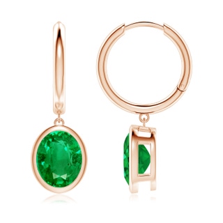 10x8mm AAA Oval Emerald Hoop Drop Earrings in Rose Gold