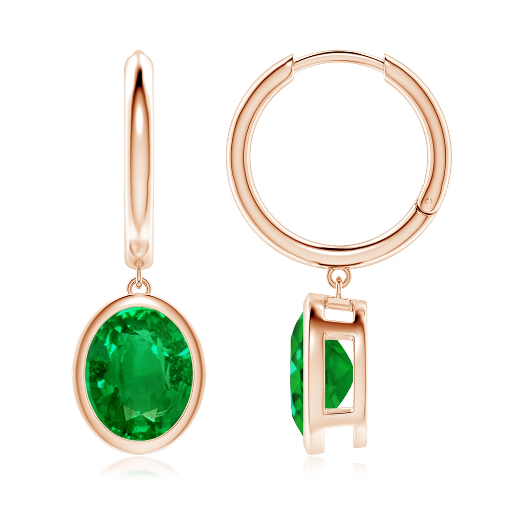 10x8mm AAAA Oval Emerald Hoop Drop Earrings in Rose Gold