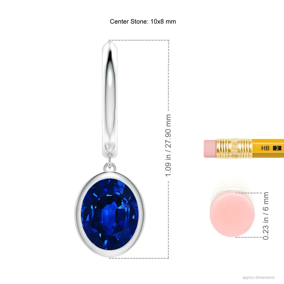 10x8mm Lab-Grown Oval Blue Sapphire Hoop Drop Earrings in P950 Platinum ruler