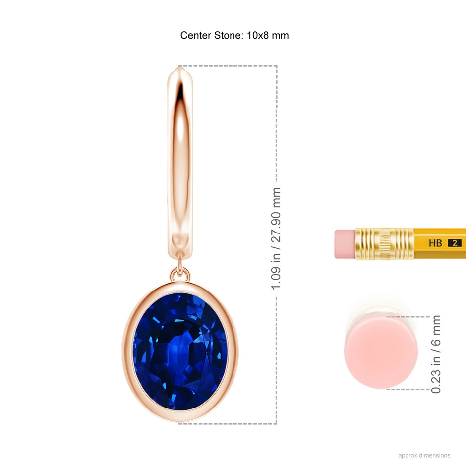 10x8mm Lab-Grown Oval Blue Sapphire Hoop Drop Earrings in Rose Gold ruler