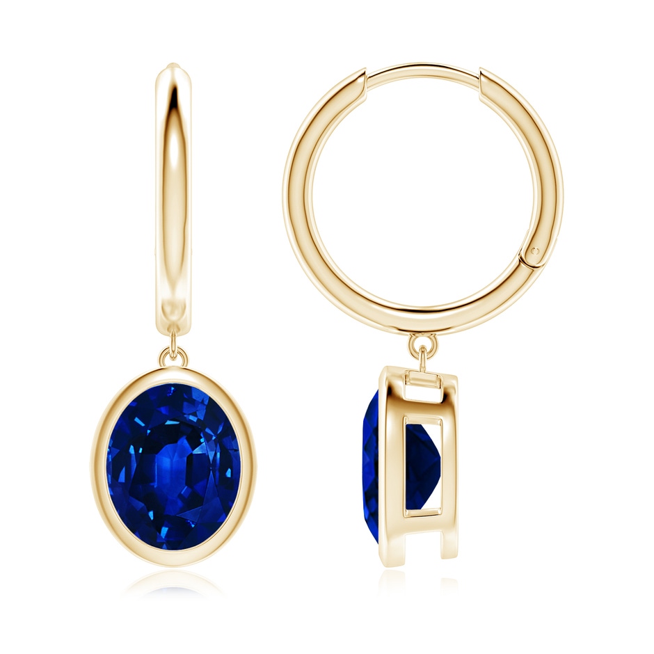 10x8mm Lab-Grown Oval Blue Sapphire Hoop Drop Earrings in Yellow Gold 