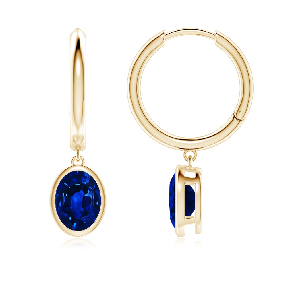 8x6mm Lab-Grown Oval Blue Sapphire Hoop Drop Earrings in Yellow Gold