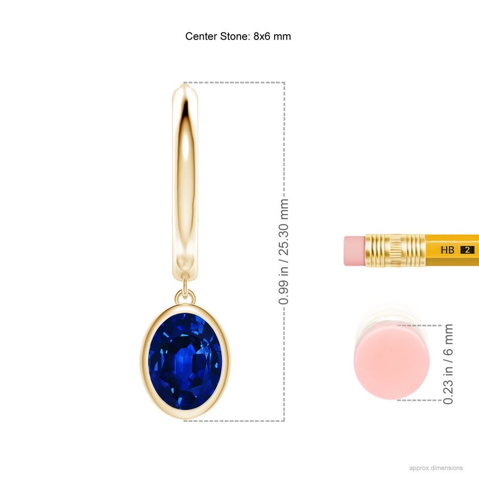 8x6mm Lab-Grown Oval Blue Sapphire Hoop Drop Earrings in Yellow Gold ruler