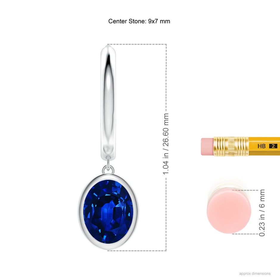 9x7mm Lab-Grown Oval Blue Sapphire Hoop Drop Earrings in White Gold ruler