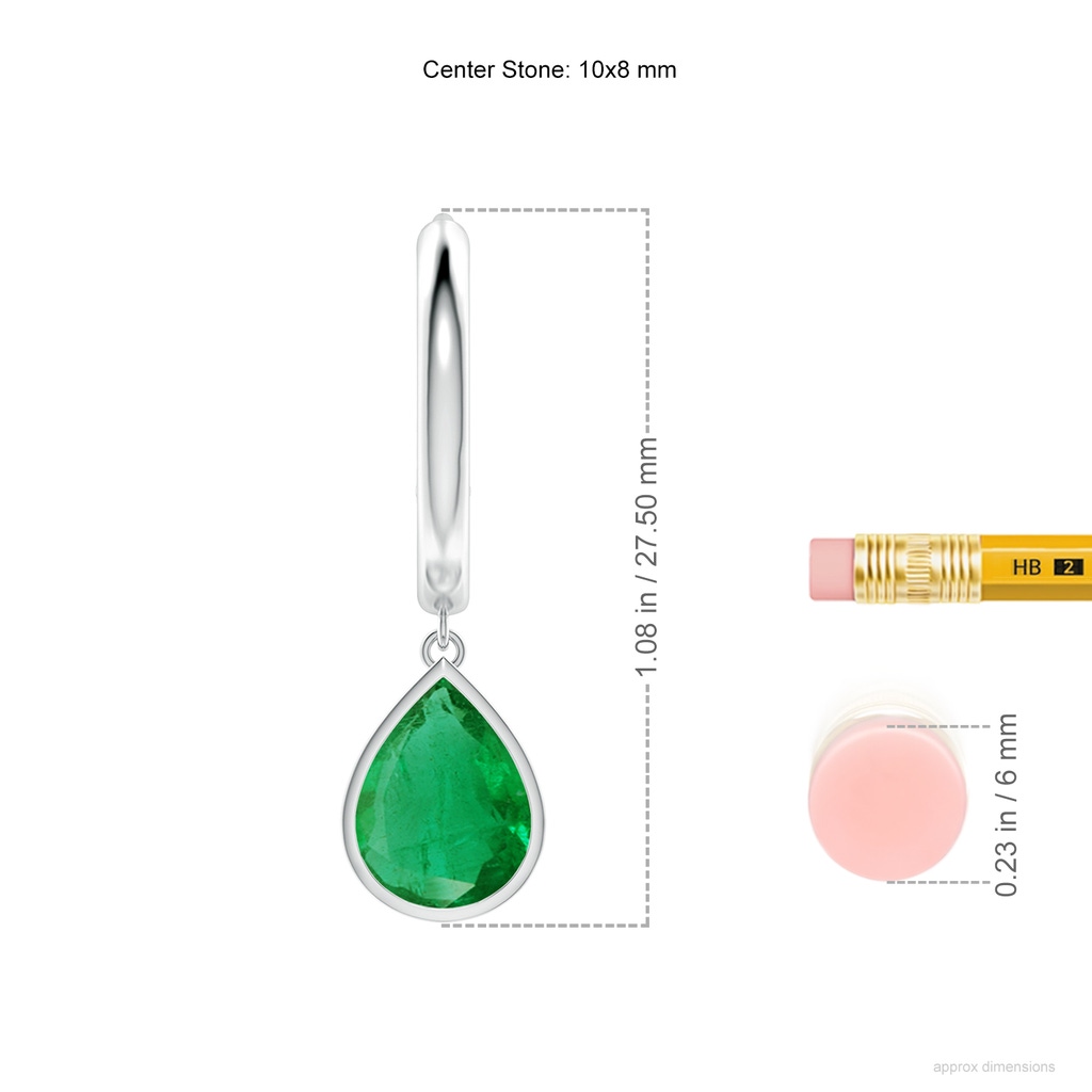 10x8mm AA Pear-Shaped Emerald Hoop Drop Earrings in White Gold ruler