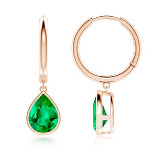 10x8mm AAA Pear-Shaped Emerald Hoop Drop Earrings in Rose Gold