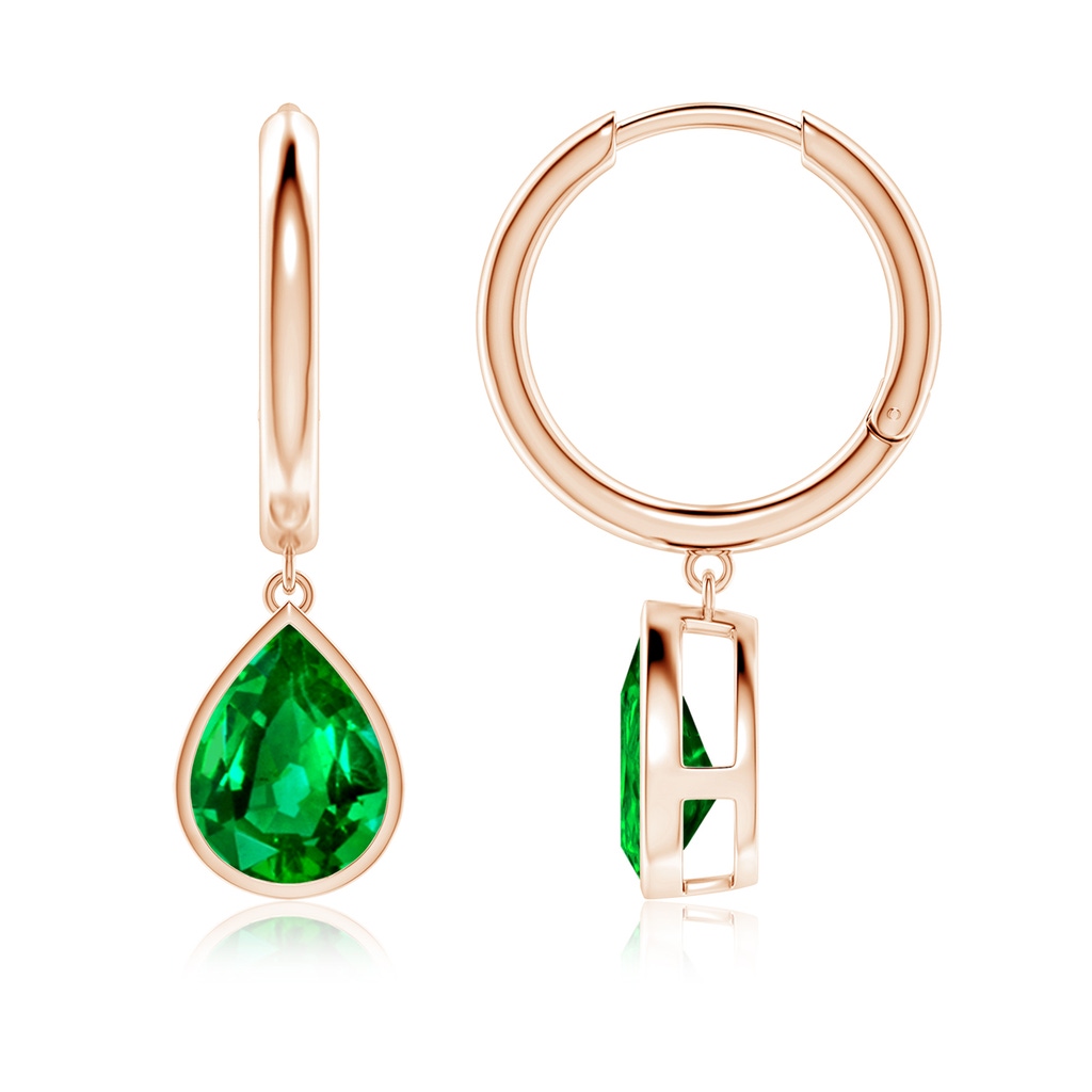 10x8mm AAAA Pear-Shaped Emerald Hoop Drop Earrings in Rose Gold
