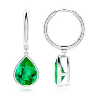 12x10mm AAA Pear-Shaped Emerald Hoop Drop Earrings in P950 Platinum