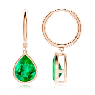 12x10mm AAA Pear-Shaped Emerald Hoop Drop Earrings in Rose Gold