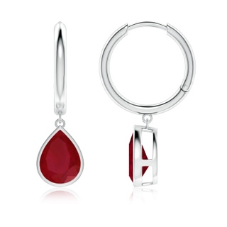 10x8mm AA Pear-Shaped Ruby Hoop Drop Earrings in White Gold