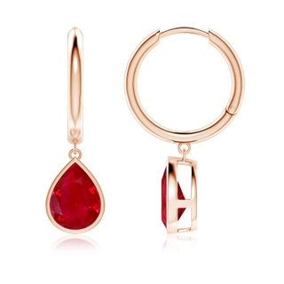 10x8mm AAA Pear-Shaped Ruby Hoop Drop Earrings in Rose Gold