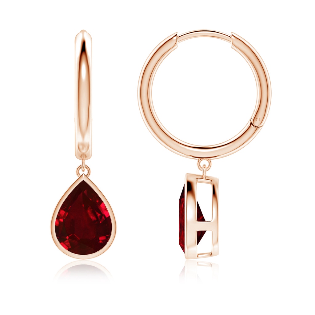 10x8mm AAAA Pear-Shaped Ruby Hoop Drop Earrings in Rose Gold