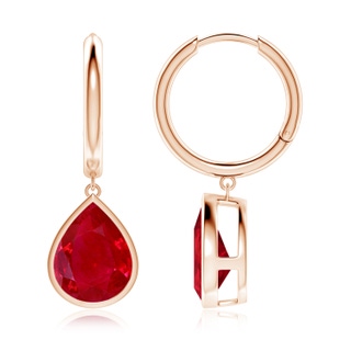 12x10mm AAA Pear-Shaped Ruby Hoop Drop Earrings in Rose Gold