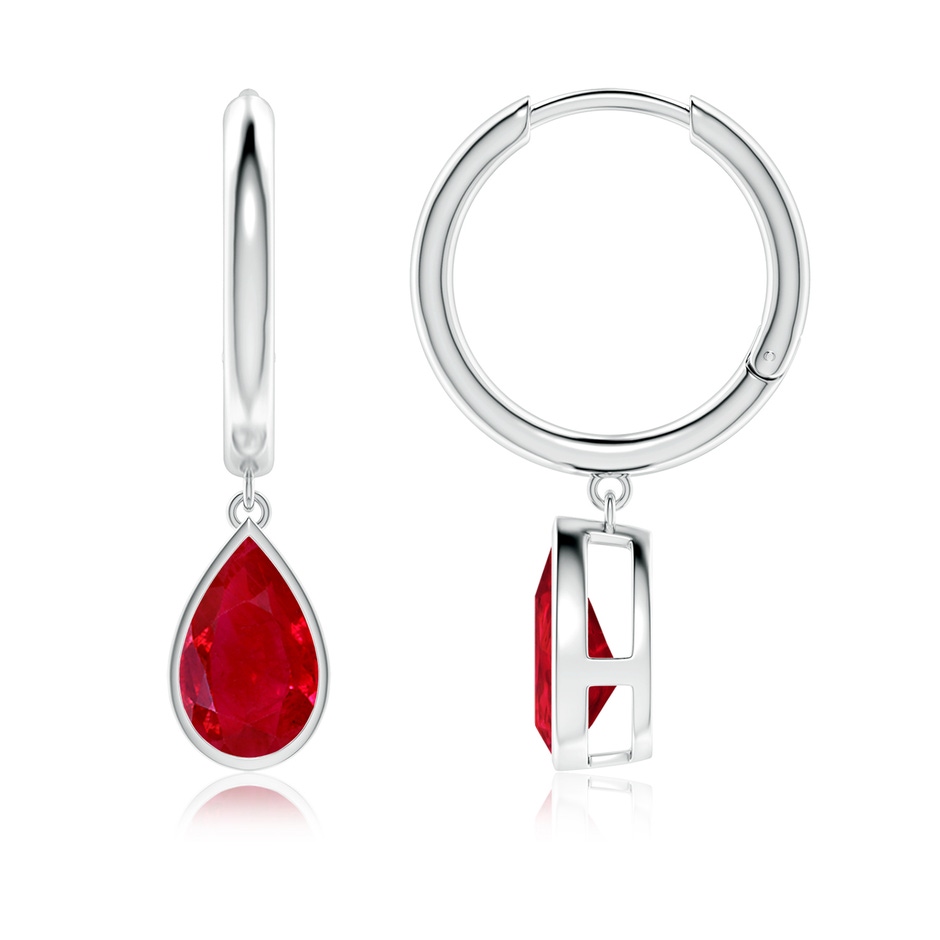 9x7mm AAA Pear-Shaped Ruby Hoop Drop Earrings in White Gold 