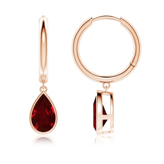 9x7mm AAAA Pear-Shaped Ruby Hoop Drop Earrings in Rose Gold