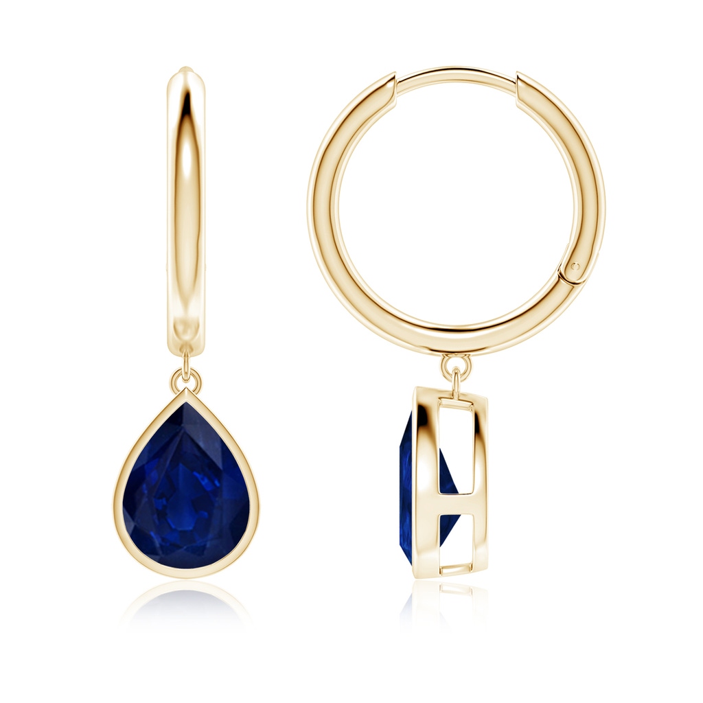 10x8mm AA Pear-Shaped Blue Sapphire Hoop Drop Earrings in Yellow Gold