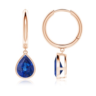 10x8mm AAA Pear-Shaped Blue Sapphire Hoop Drop Earrings in Rose Gold