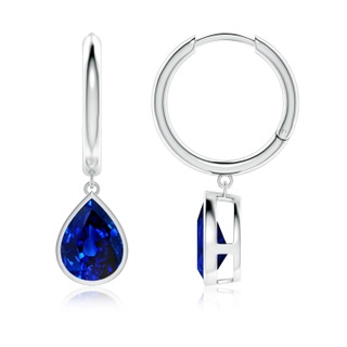 10x8mm AAAA Pear-Shaped Blue Sapphire Hoop Drop Earrings in P950 Platinum