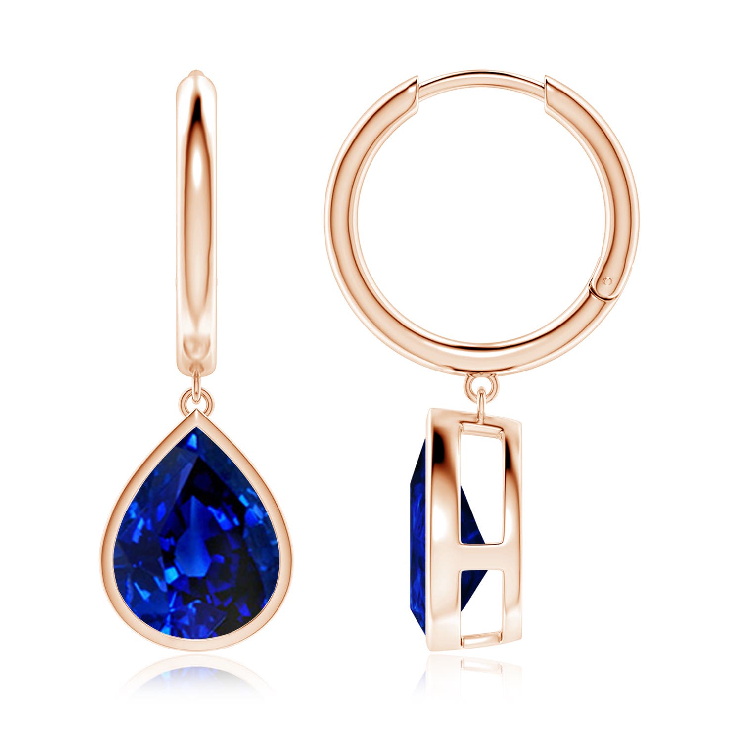 12x10mm AAAA Pear-Shaped Blue Sapphire Hoop Drop Earrings in 18K Rose Gold