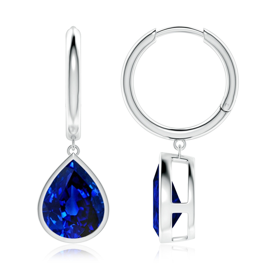 12x10mm Lab-Grown Pear-Shaped Blue Sapphire Hoop Drop Earrings in P950 Platinum 