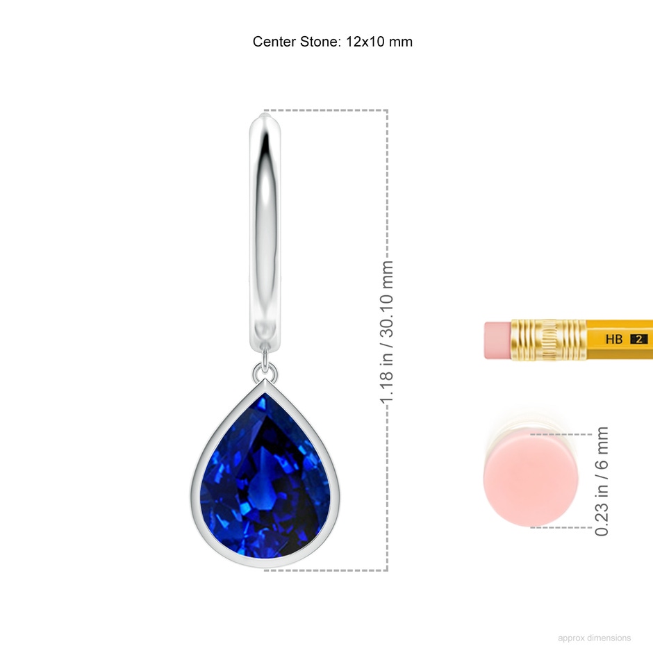 12x10mm Lab-Grown Pear-Shaped Blue Sapphire Hoop Drop Earrings in P950 Platinum ruler