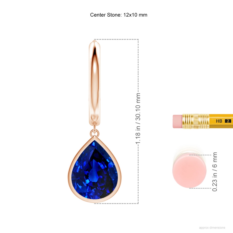 12x10mm Lab-Grown Pear-Shaped Blue Sapphire Hoop Drop Earrings in Rose Gold ruler